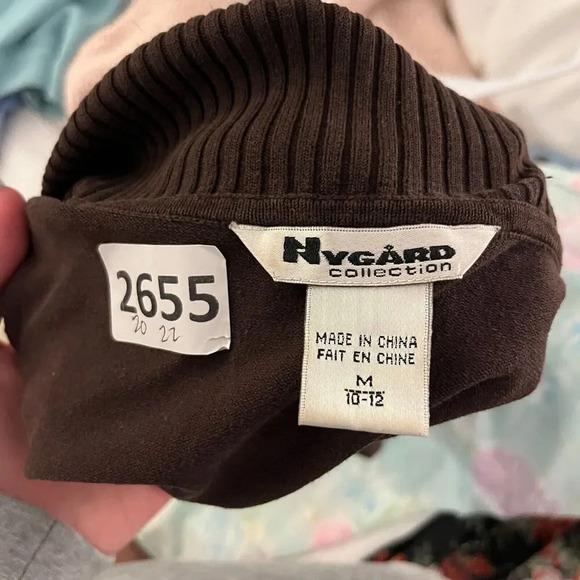 Nygard Collection Women Brown Silk Ribbed Pullover Sweater M Turtleneck Knit - Picture 8 of 10